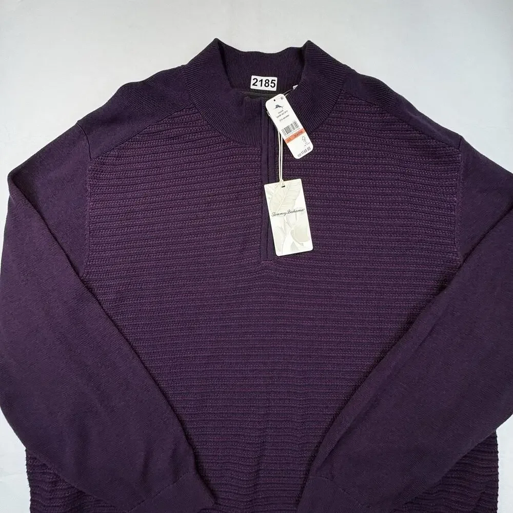 Tommy Bahama Seaport Half Zip Sweater Mens 3XB Rum Berry NWT Tencel $168